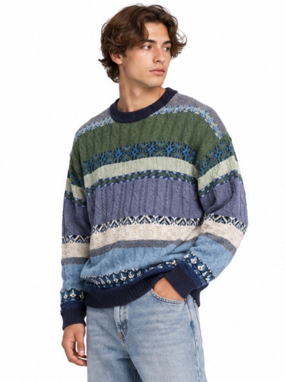 Vintage FIUME Italy Wool Blend Coogi Style Sweater Men’s XL 90s